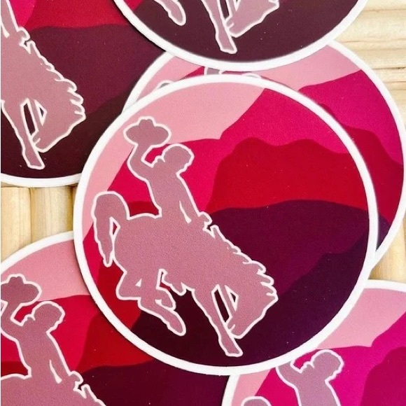 Wyoming Cowboys Bucking Horse Mountain Silhouette Sticker - Picture 2 of 2